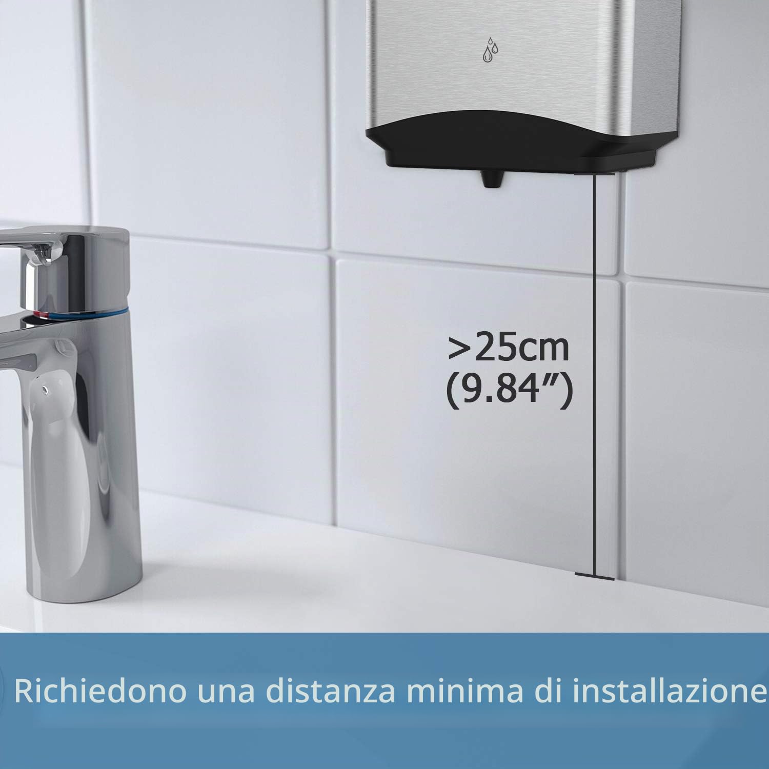 AIKE Dispensatore di Sapone Automatico a Parete, 1100 ml in Acciaio Inossidabile, per WC, Bagni e Cucine, AK1206 (Spazzolato)