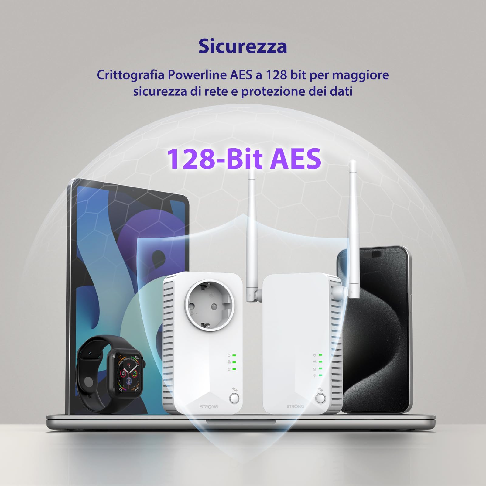 STRONG AV600 Kit Powerline con Pass-Through, WiFi 300Mbps, Presa Integrata, Ripetitore Powerline WiFi HomePlug AV2, Plug & Play, Modalità Risparmio Energetico, Port LAN 100Mbps (POWERLWF600DUOEUV2)