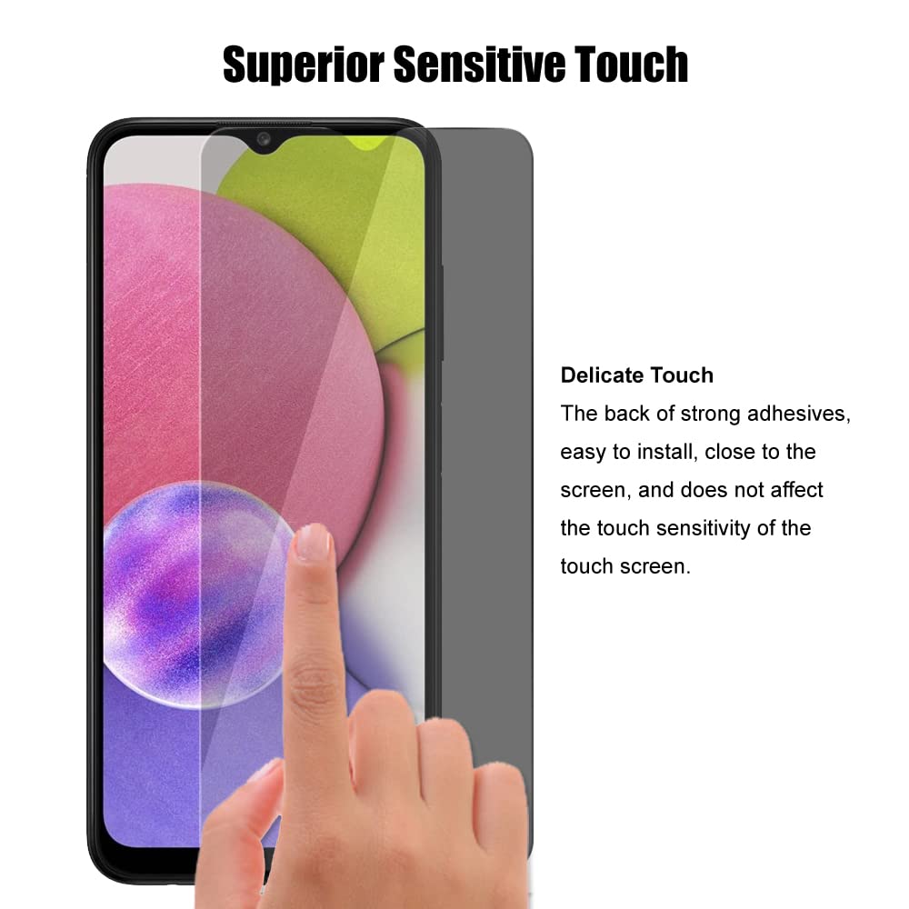 (3+3) Protector de pantalla de privacidad para Samsung Galaxy A03s (paquete de 3) película de vidrio templado privado antiespía y (3 unidades) Protector de lente de cámara, dureza 9H, 2.5D