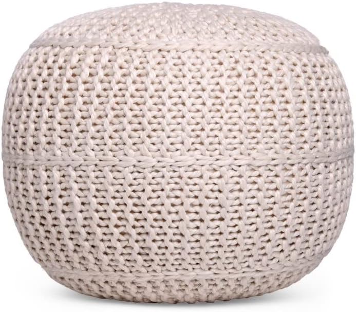 BIRDROCK HOME Puf redondo otomano - Puf de punto - Cuerda trenzada de algodón - Ideal para la sala de estar, el dormitorio y la habitación de los