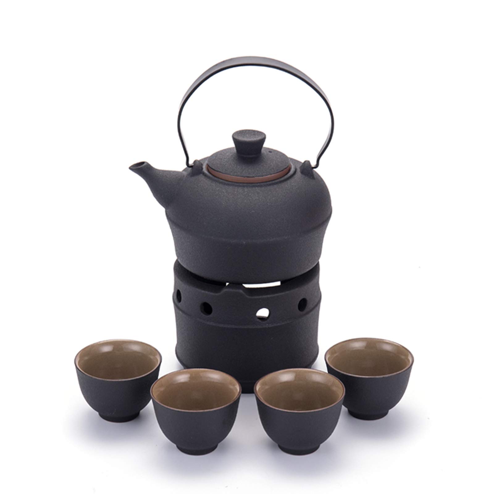 Tasse à saké Traditionnelle, Verres à vin en céramique, Service à saké Japonais en céramique avec réchaud 6 pièces, 4 Tasses, Bouilloire à saké et Base chauffante pour Noël, Les a