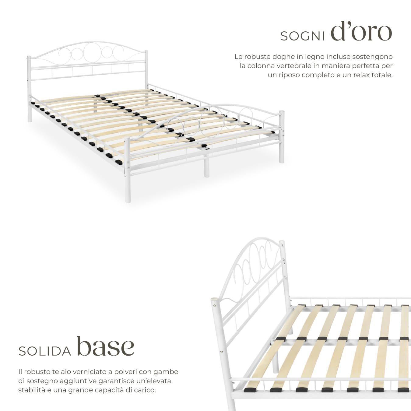 Struttura Letto Matrimoniale 200x140cm - Metallo, Rete A Doghe Legno Pioppo, Nero, Moderna