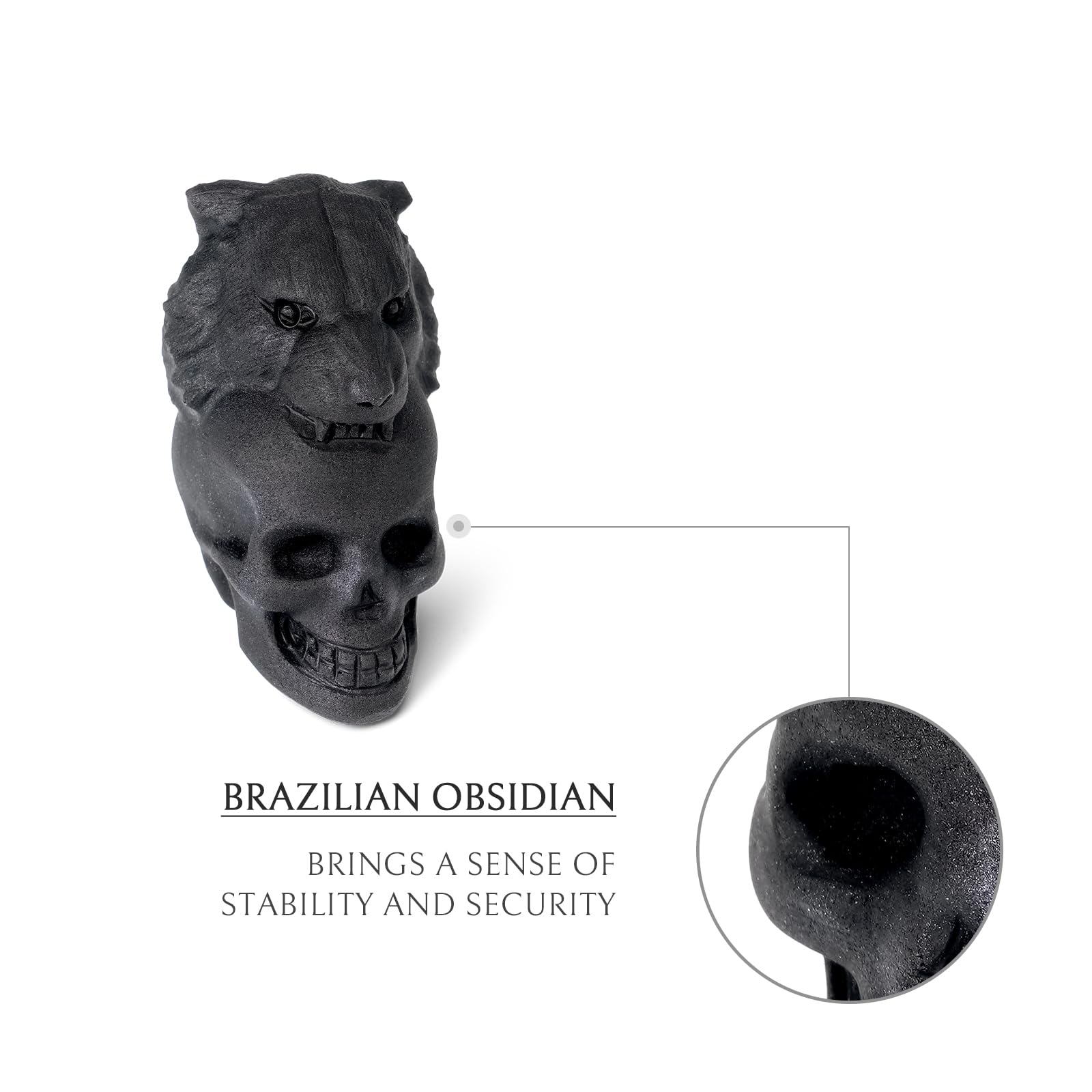 AWNL Leopard Head Skull Ornament With Matte Obsidian,Natural Gemstone Head Sculpture,Statues Home Decoration Gift,1.57''x 1.38''x 2.36'' - Image 3