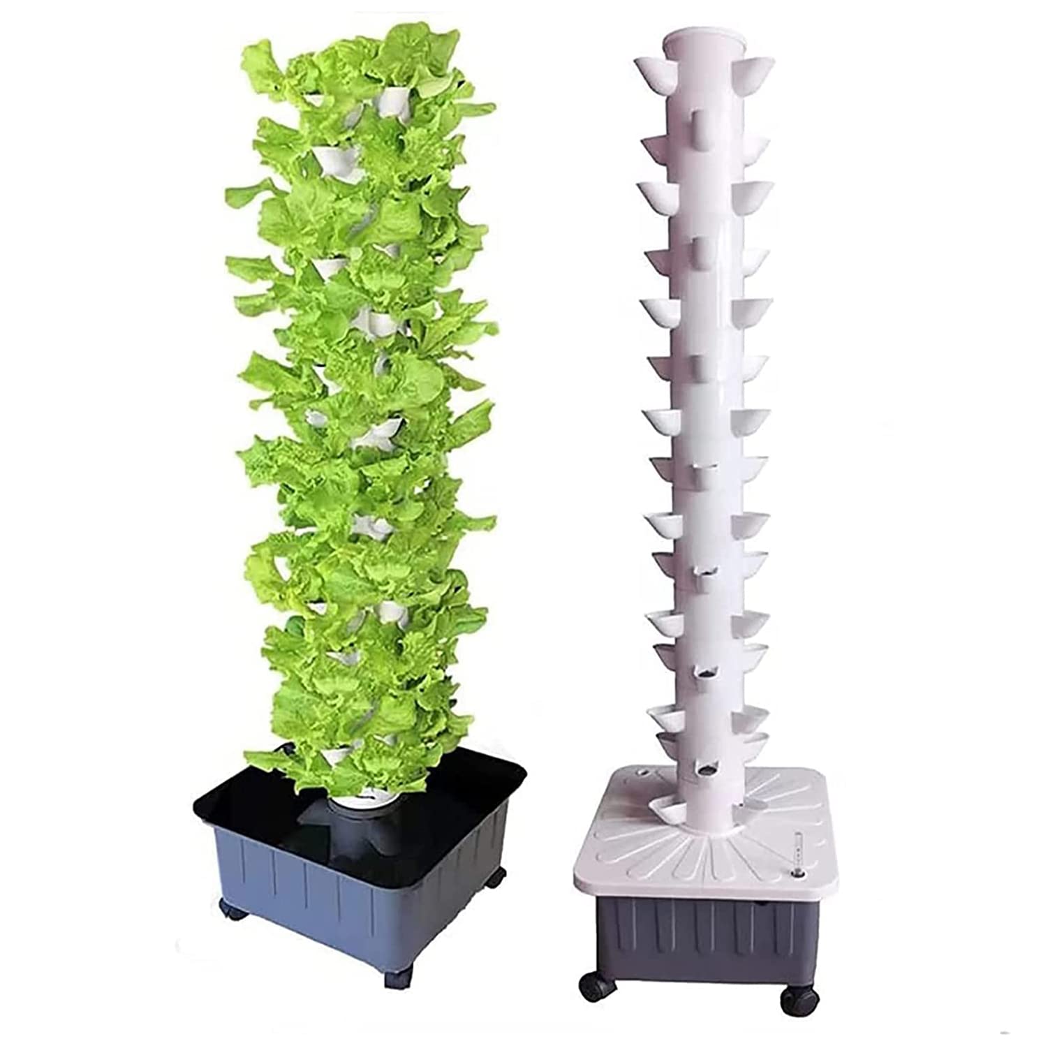 Kadxyan Hydroponics Tower, 45 Holes Aquaponics Grow System, 15 Floors Soilless Cultivation, Garden Aeroponics Growing Kit for Herbs, Fruits and Vegetables with Hydrating Pump, Adapter, Net Pots