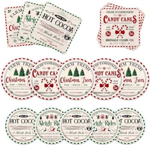 Gupesxu 60Pcs Vintage Christmas Party Decorations,Christmas Dinnerware Set Christmas Plates and Napkins Retro Christmas Text Hot Cocoa Xmas Tree Tableware for Winter Xmas Holiday Party Serve 20 Gupesxu 60Pcs Vintage Christmas Party Decorations,Christmas Dinnerware Set Christmas Plates and Napkins Retro Christmas Text Hot Cocoa Xmas Tree Tableware for Winter Xmas Holiday Party Serve 20