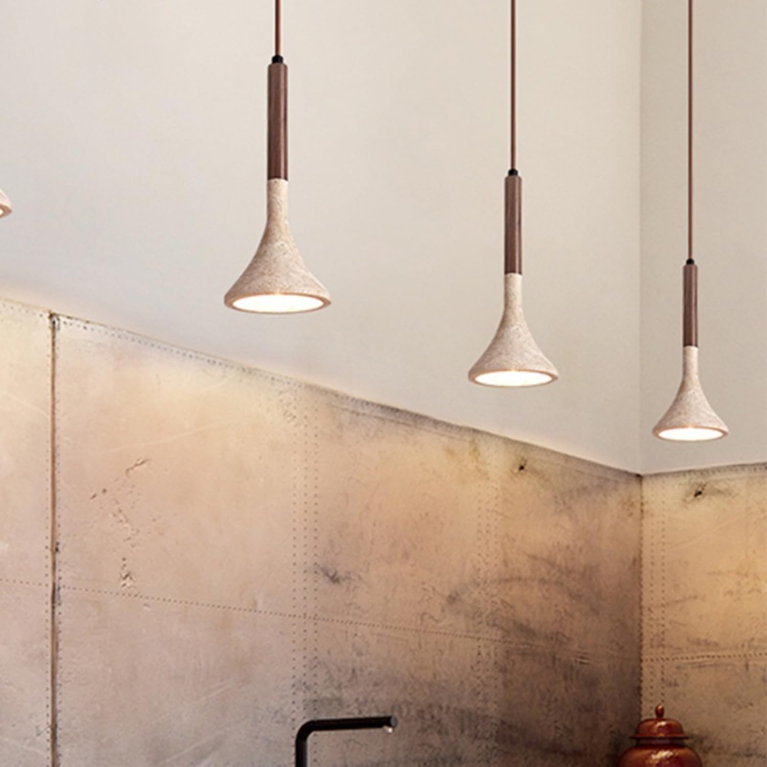 Lampada a sospensione in pietra di travertino 11,8 pollici Lampadario a Materiale naturale Decorazioni for la casa Illuminazione e decorazioni artistiche in legno(Walnut colour)