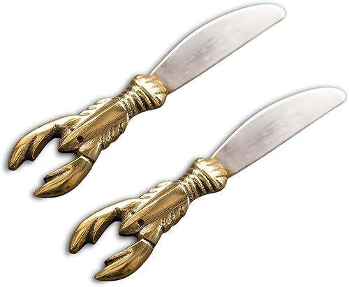 India Handicrafts 13719 - Cuchillos esparcidores de queso de acero inoxidable de 6.5 x 1.5 pulgadas, color dorado y plateado, paquete de 2 unidades