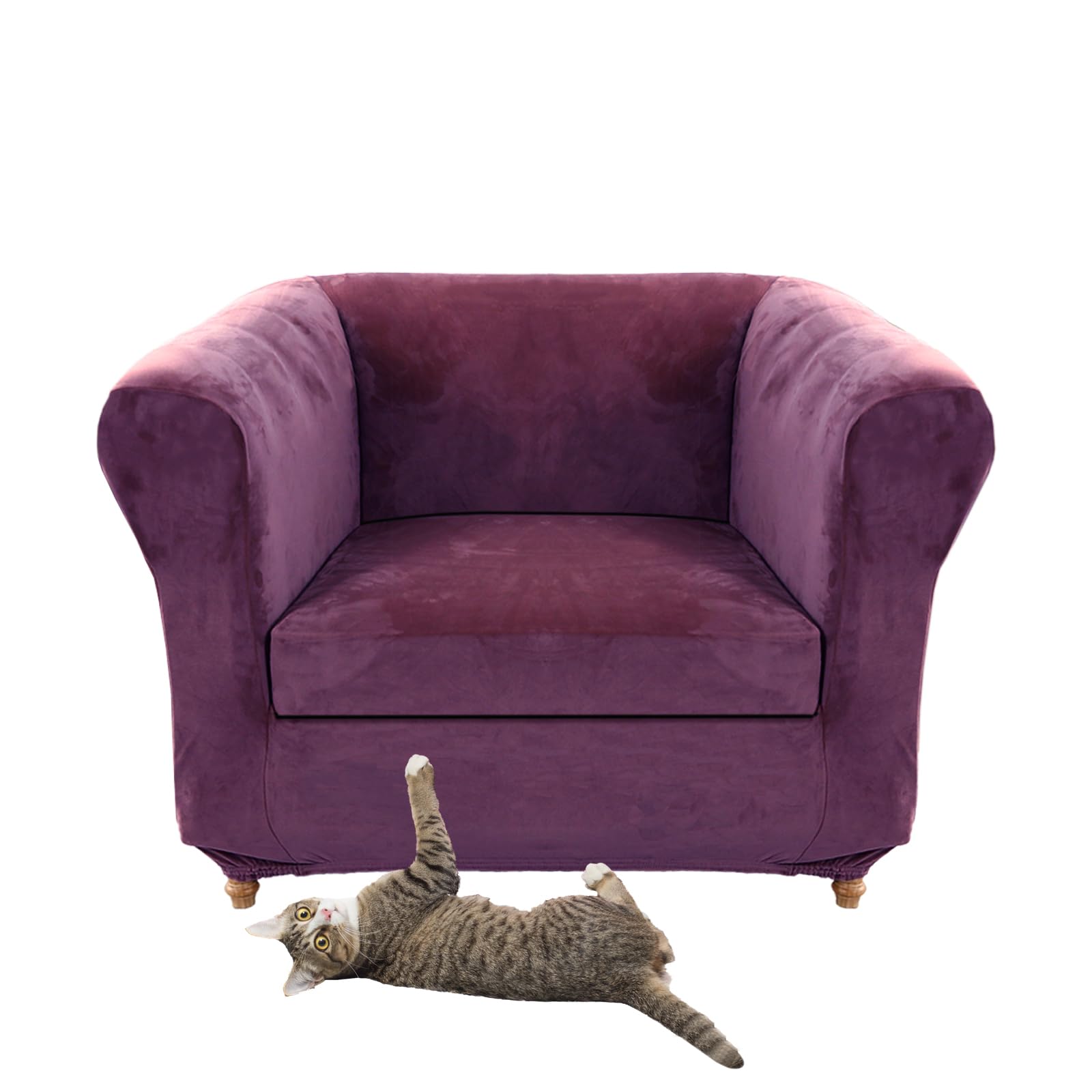 Stretch Velvet Chesterfield Sofa Cover Couch Cover with Seat Cushion Covers for Curved Chaise Armchairs Vintage Style (Purple Chair + 1 Large Seat)