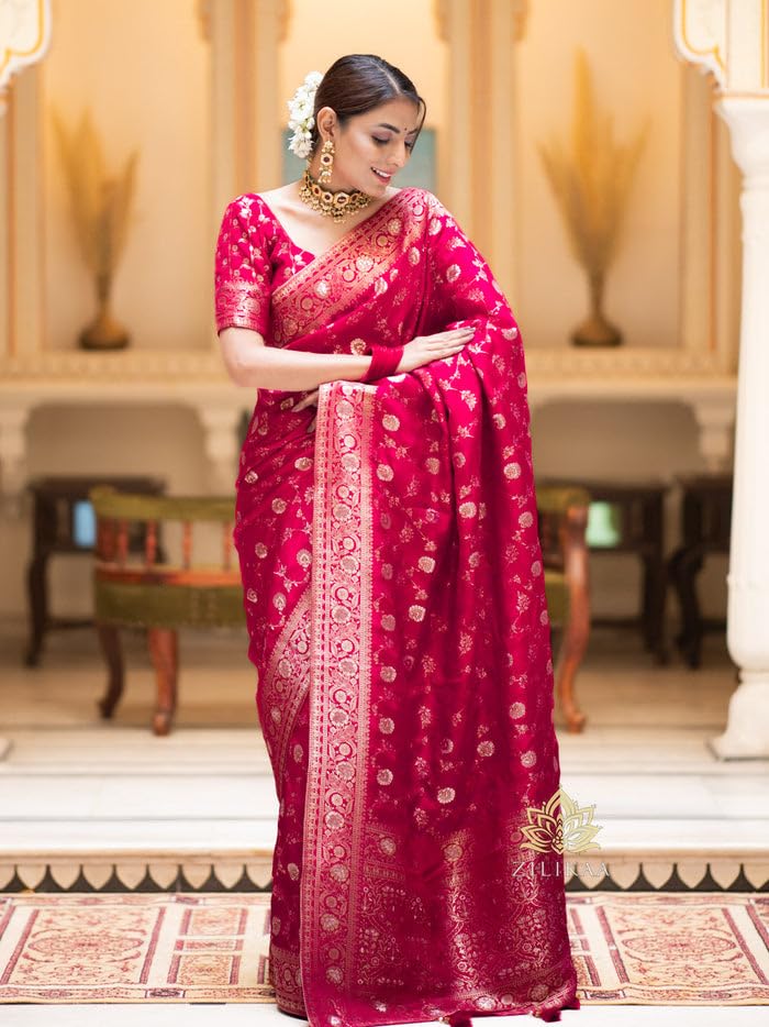 Image of C J Enterprise Women's Pure Kanjivaram Soft Silk Saree Banarasi Style Sarees For Wedding With Blouse Piece (Pari-165)