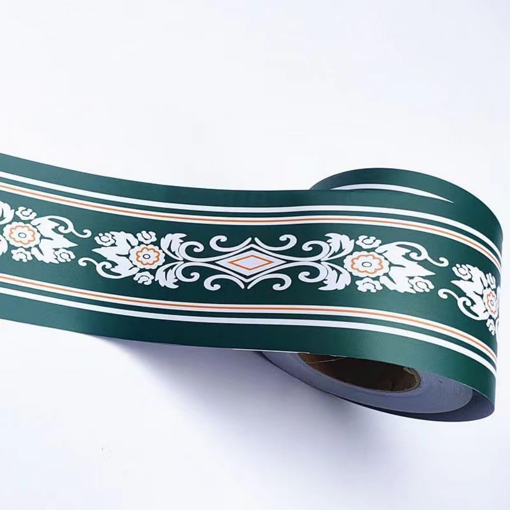 Visitryl Green European Flower Green Wallpaper Border Self Adhesive Wall Tiles Decorative, Peel And Stick Wall Border Bathroom Stickers 12Cm X 1000Cm