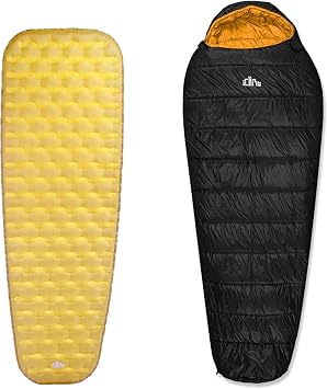 iClimb 1 3M Thinsulate Insulation Sleeping Bag and 1 Stable Comfortable Air Sleeping Pad Bundle, Ultralight Compact for Solo Adult Outdoor Camping Backpacking Hiking