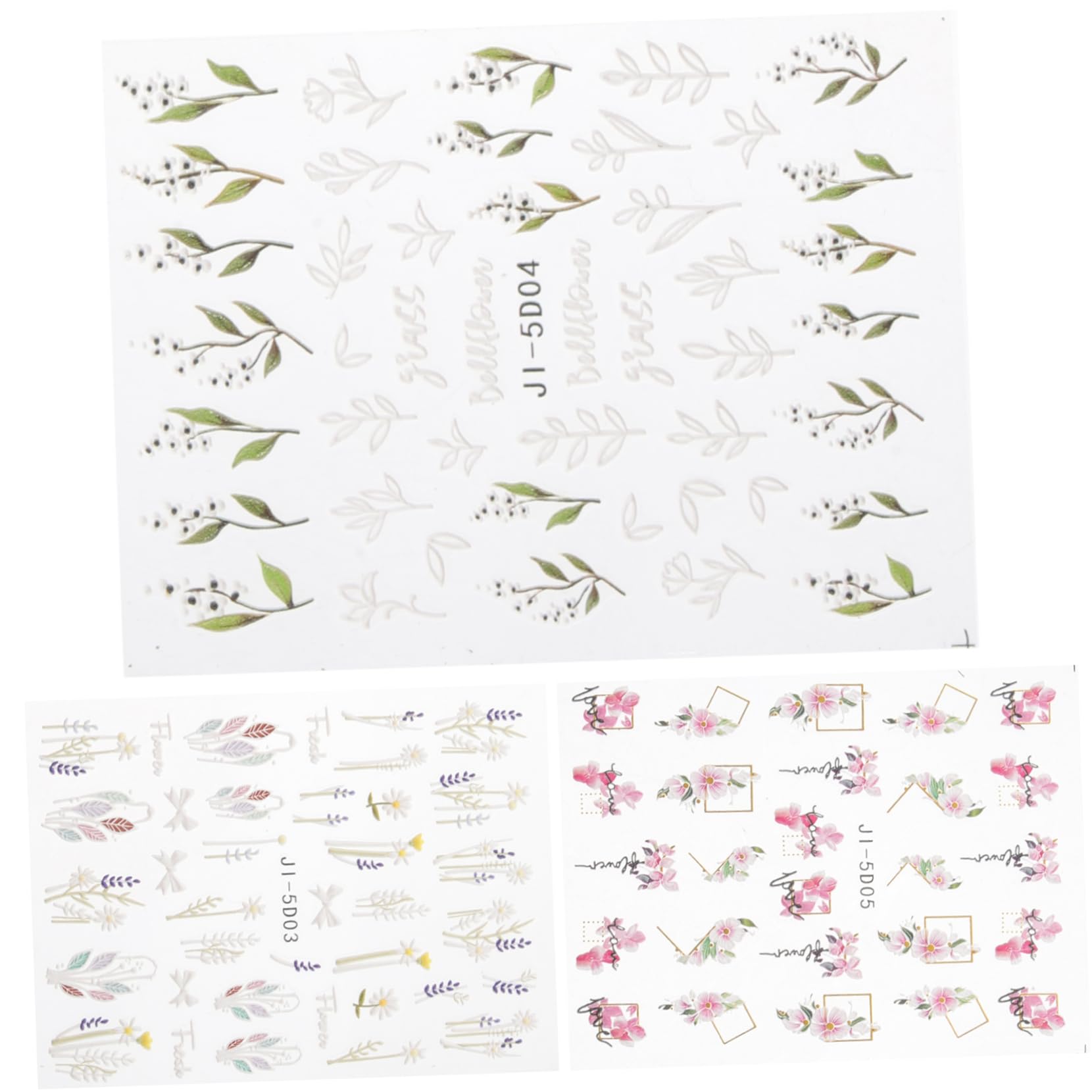 minkissy 5 Juegos De Pegatinas De Flores Para Uñas Calcomanías Autoadhesivas En Relieve Para Mujeres 3 Hojas X 5