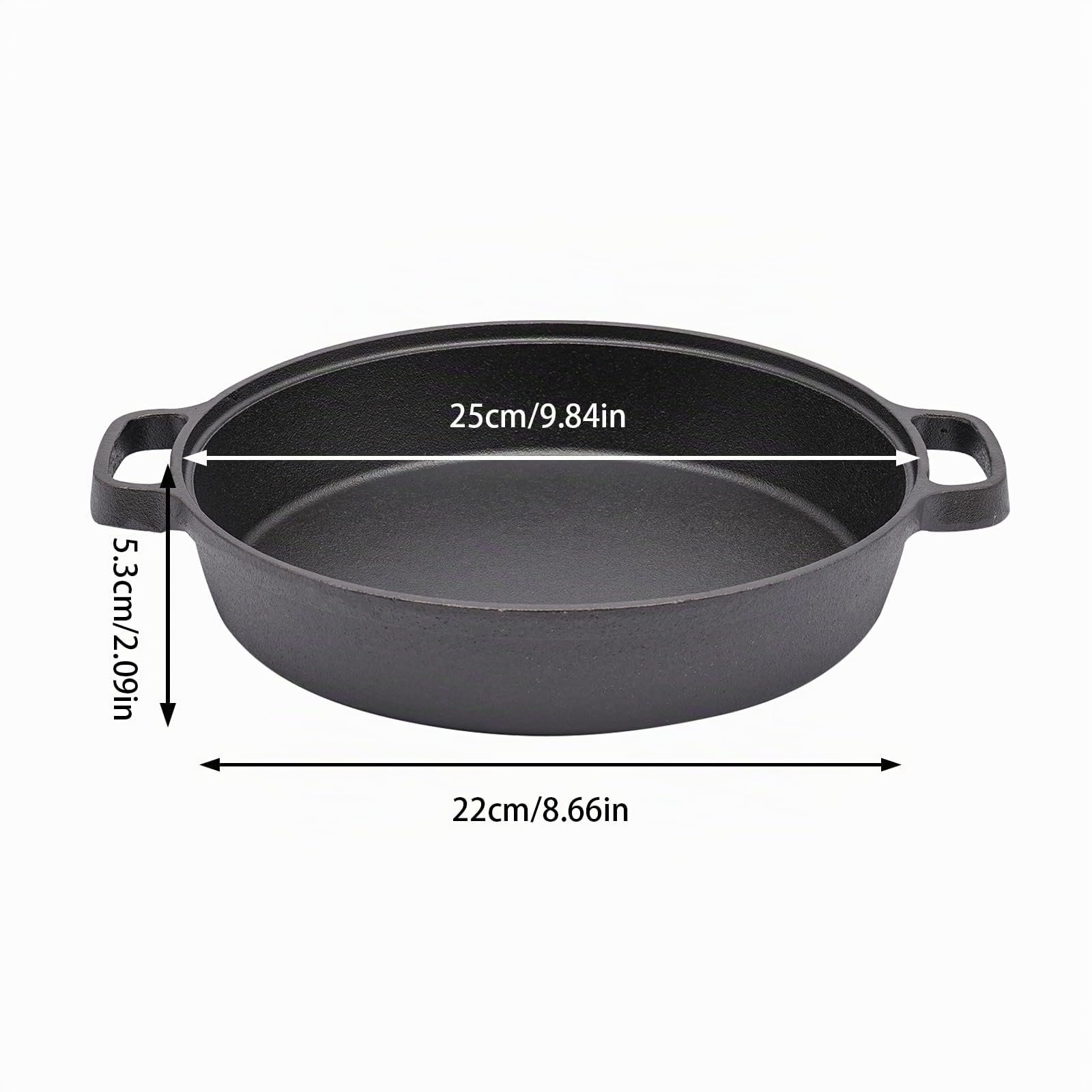 Sartén de hierro fundido – Ø 25 cm – Sartén de hierro fundido con mango doble – Sartén parrilla para inducción y fuego abierto