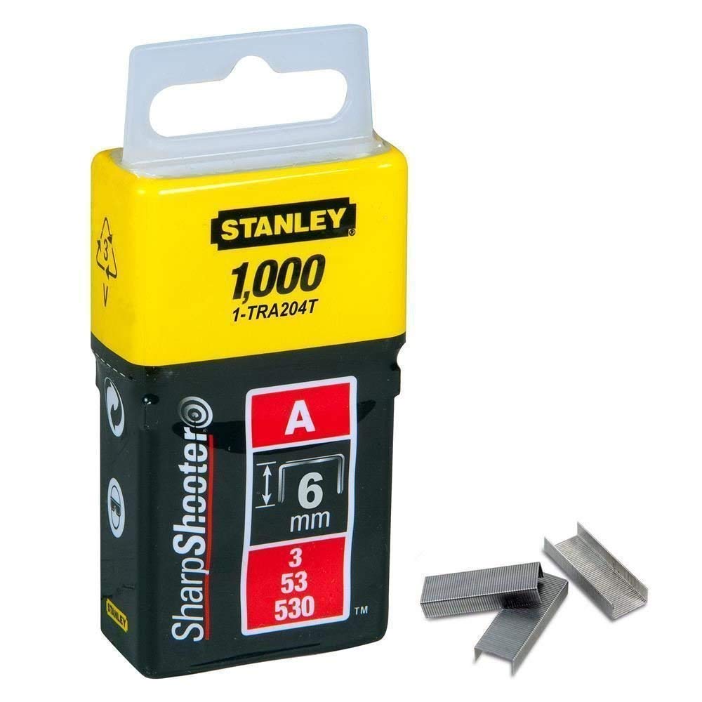 Stanley 1-TRA204TBT 1-TRA204T Type A Staples, Silver, 6 mm, Set of 1000 Pieces