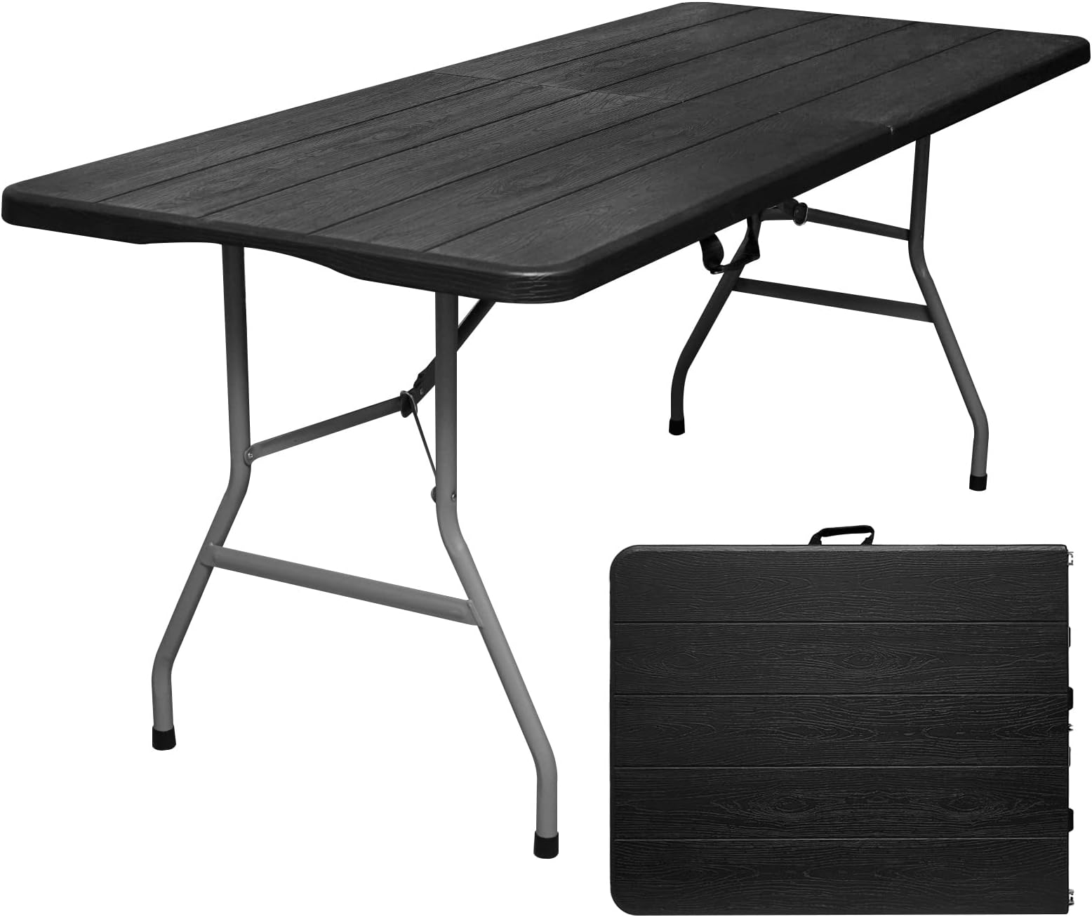 Folding Table 6ft Portable Heavy Duty Plastic Fold-in-Half Foldable Table Utility Dining Table Indoor Outdoor for Camping Picnic and Party, Black