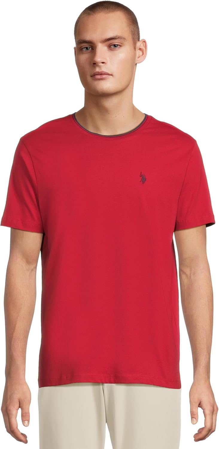 U.S. Polo Assn. Mens Short Sleeve Crew Neck Yarn-dye Collar Tipped Jersey Tee