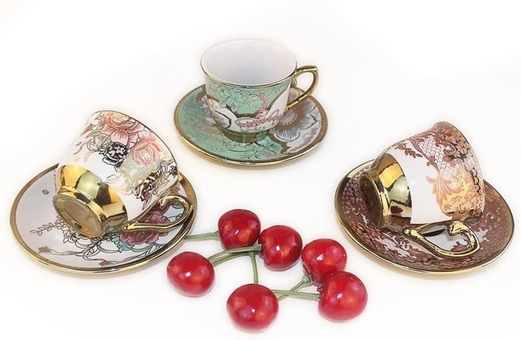 Bronzing Hand Painted Flower European Ceramic Cups Coffee Cup Set Home Kitchen ware