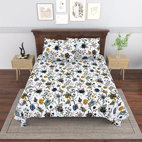 Image of Mafatlal Saanjh 144 TC Cotton Double Bedsheet 90x100 Inch | Ethnic Jaipuri Printed Bedsheet | Soft Breathable Fabric | 2 Pillow Covers Included | Ethnic Multicolor