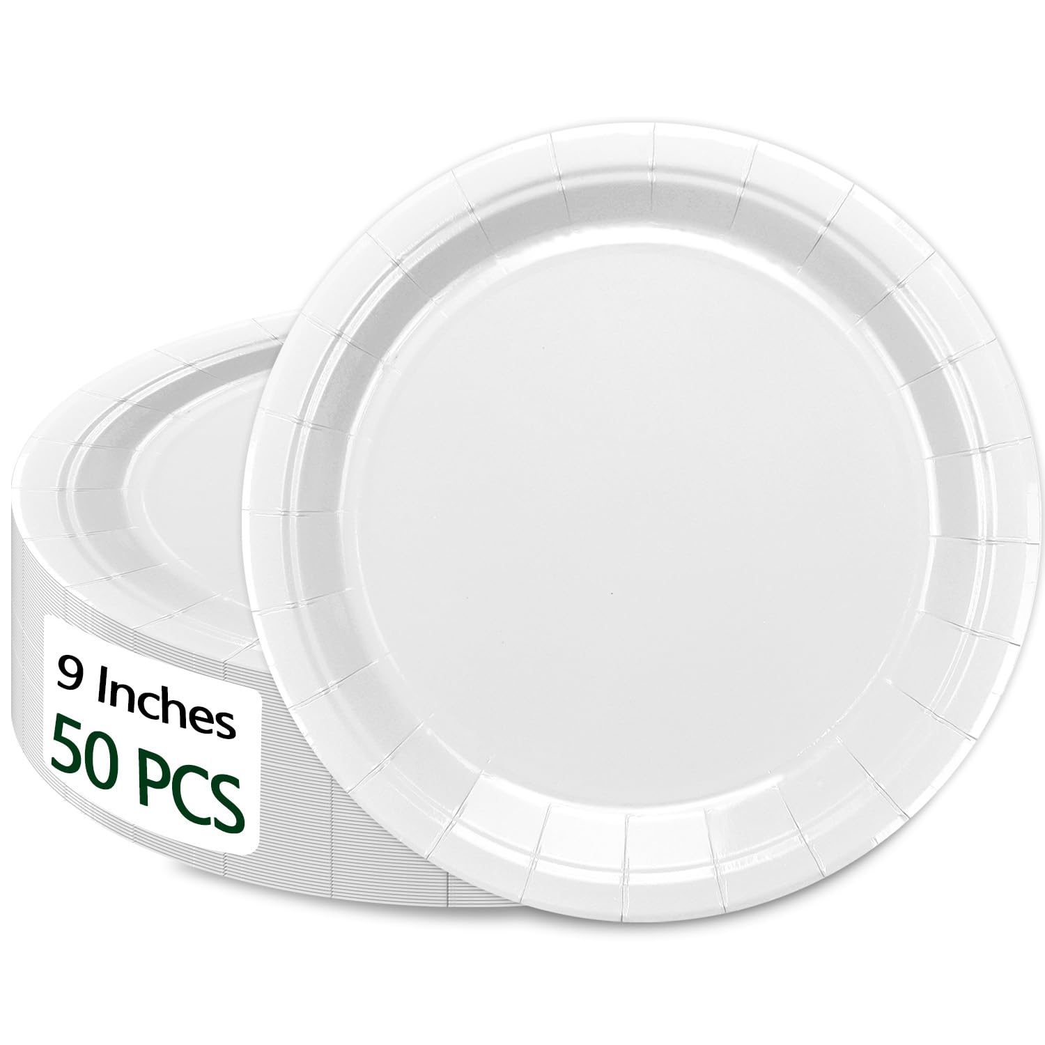 PTECDROTS 50 Pcs White Paper Plates, 9 Inch Disposable Dessert Plates โ image 1