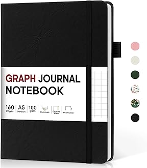 Taja Graph Journal Notebook for Women & Men, Hardcover Leather Journal for Writing, A5 Graph Paper Notebook for Planning & Tracking, Perfect for Office School Home Supplies, Black