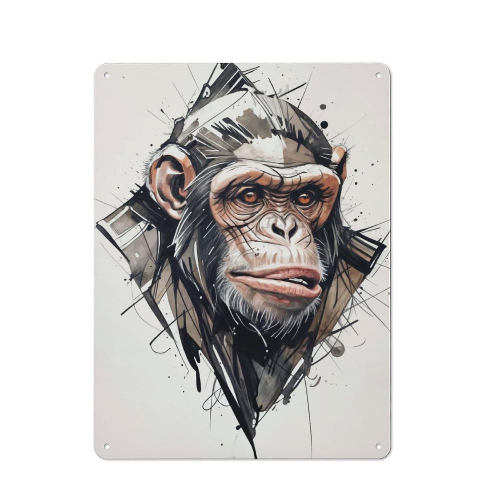 Junmoney Chimpanzee Portrait Vintage Tin Wall Plaque 40X30cm For Hallway Wall, For Kitchen, Dining Room And Home Bar Wall Decor