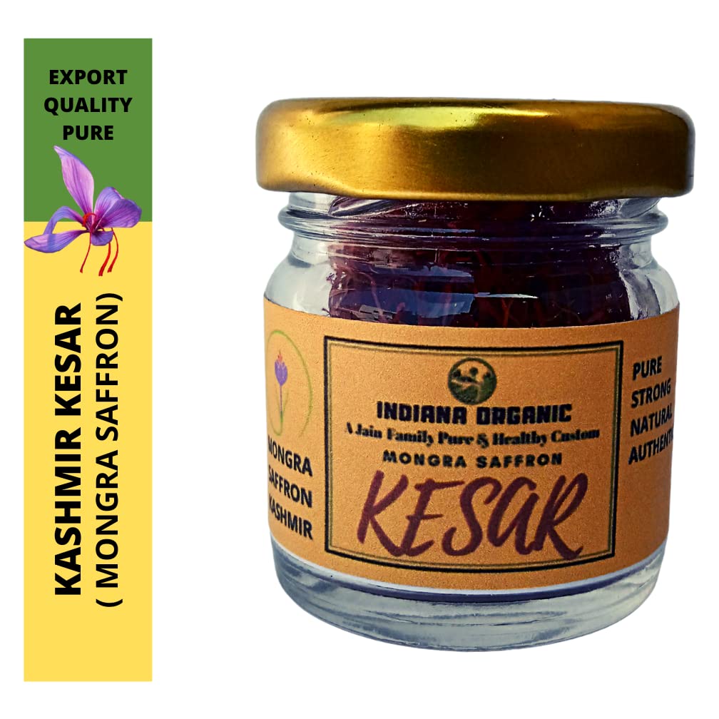 Indiana organic Kashmiri Mongra Saffron - Authentic single origin, Handpicked, Sorted, 100% Pure Saffron Threads (3 gram)