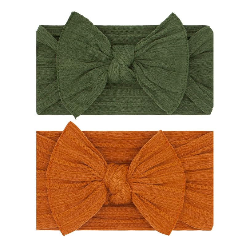 Image of Baby Bling Bows - Newborn to Little Baby Girl Bows, 2 Pack Nylon Super Soft Stretchy Knot Toddler Headbands, Perfect Hair Accessories Head Bands for Infant Kids(Green & Orange)