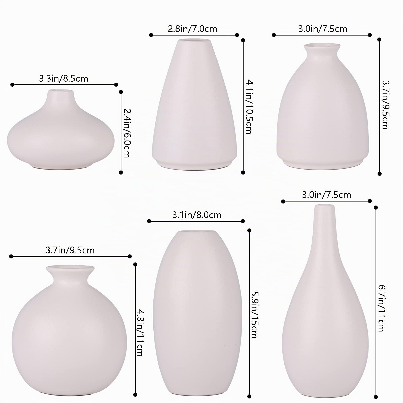 Kleine Weiße Vase, 6er-Set, Keramik-Knospenvasen für Tafelaufsätze, Zimmerpflanzen, Ikebana, Mini-Vasen für Dekoration, Geeignet für Hochzeit, Modern, Minimalistisch