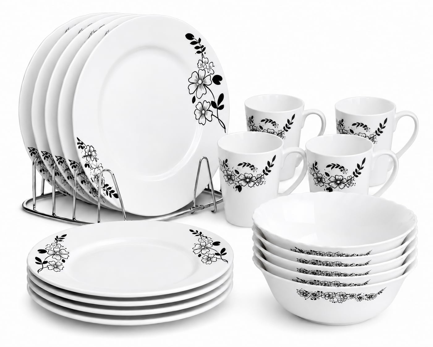 Royal 16 Piece Spring Blossom Porcelain Dinner Set | 4 Plates, Bowls and Cups | Party Dinnerware | Service Set for 4 | Dishwasher and Microwave Safe | Kitchen & Dining (Spring Blossom)