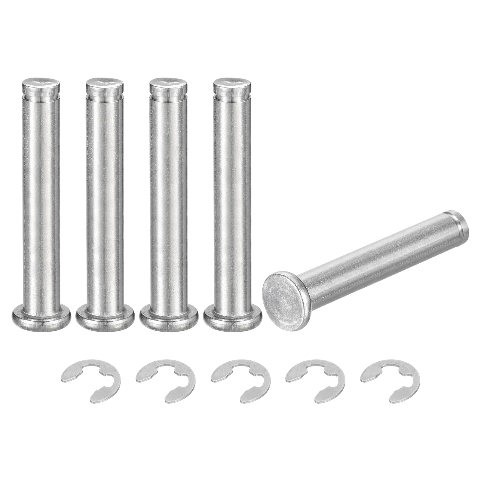 uxcell 5Set M8x50mm 304 Stainless Steel Cylindrical Shaft Snap Ring Locating Pin, Flat Head Grooved Hinge Cylinder Position Pin with E Clip Retaining