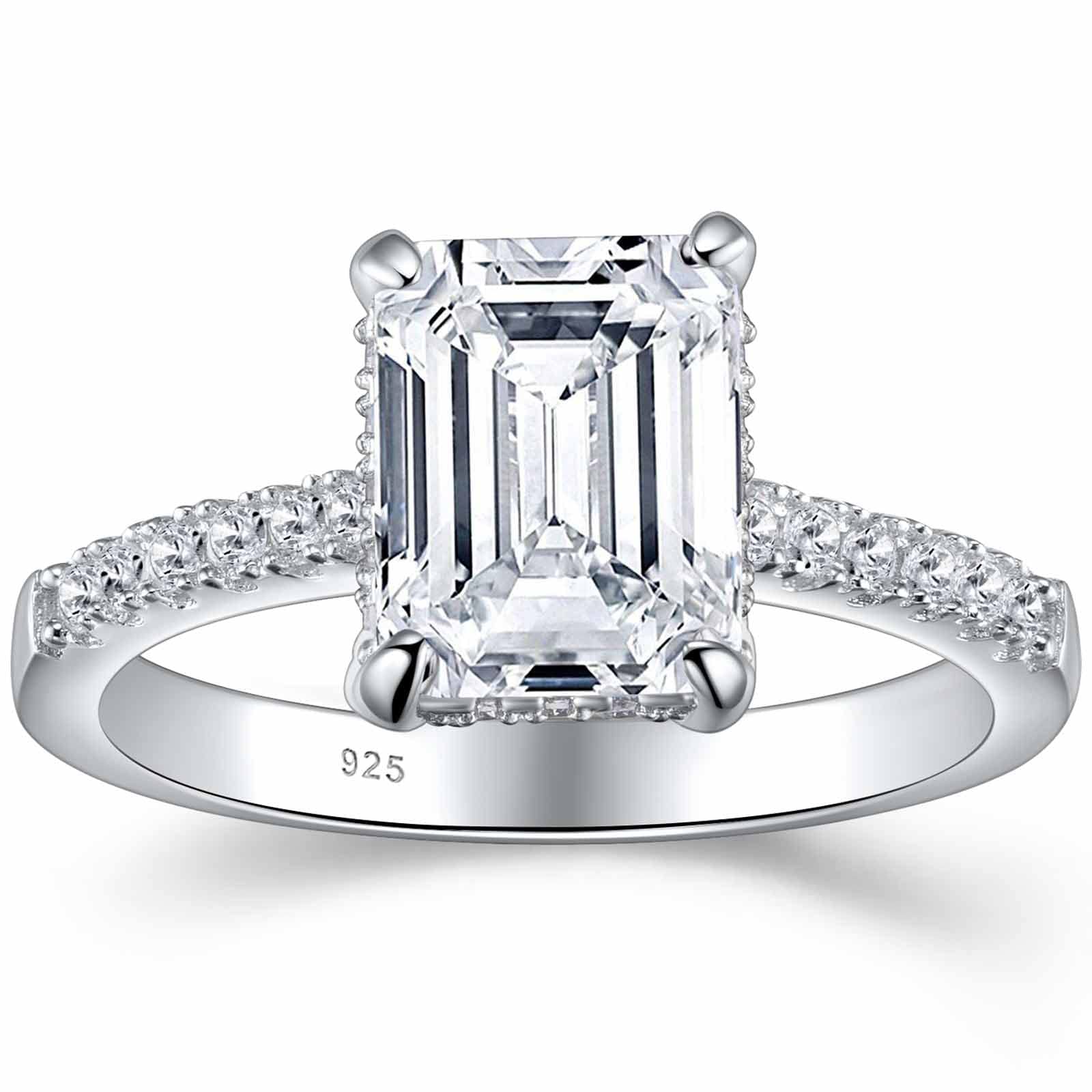 SHELOVES JEWELRYSHELOVES 3 Carat Emerald Cut Engagement Rings AAAAA White Cz 925 Sterling Silver Wedding Band 4-13