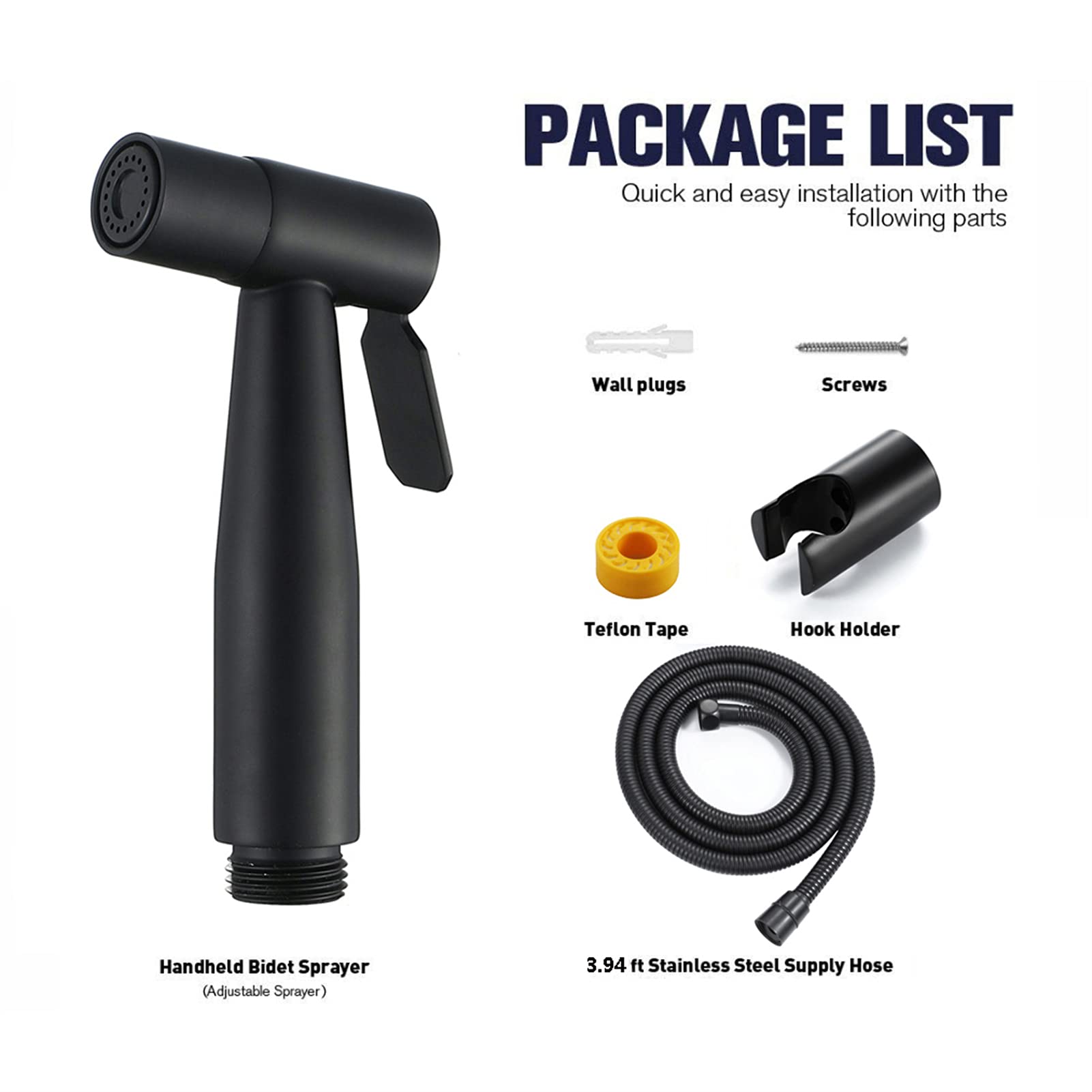 Pulvérisateur de bidet portable pour hygiène personnelle, robinet mural en acier inoxydable pour nettoyage de salle de bain, autonettoyant et douche hygiénique (noir)