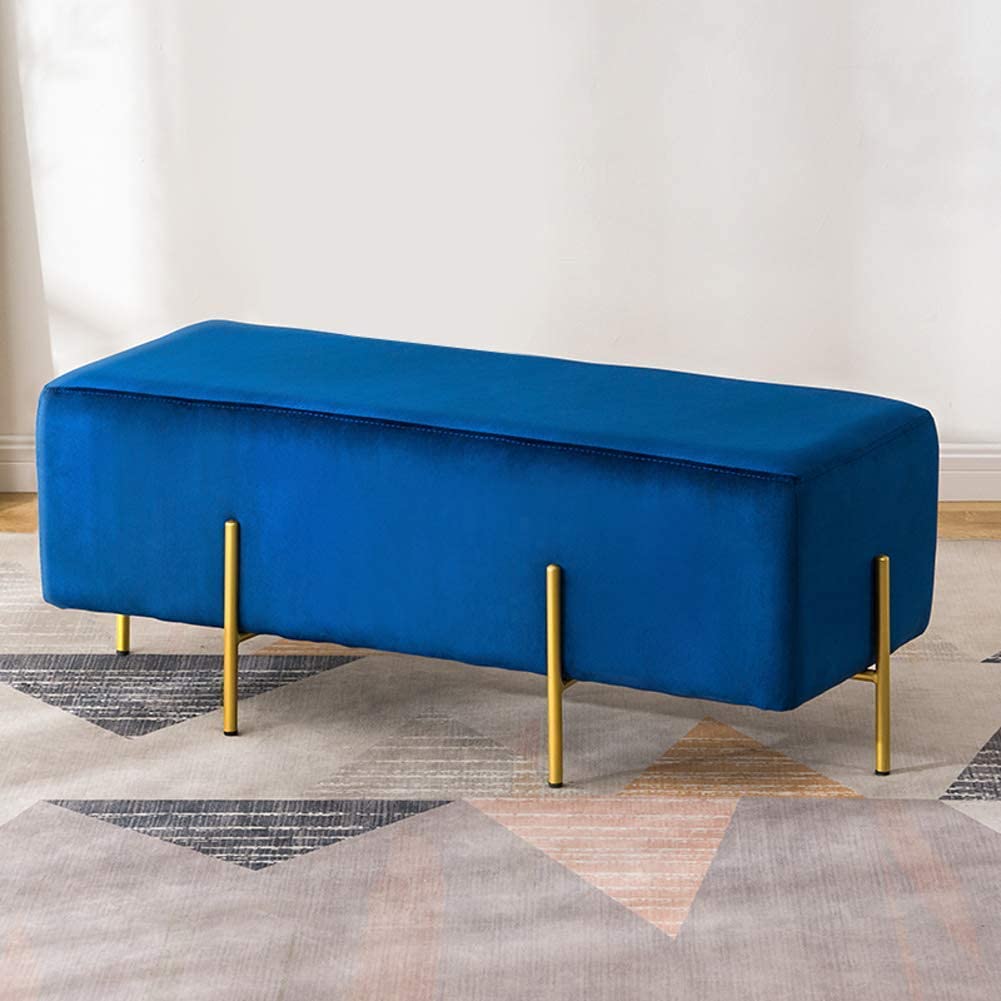 Pouf repose-pieds bleu royal avec pieds dorés design chic