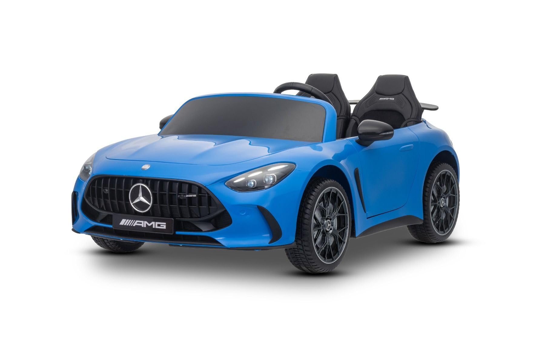 Elektryczny samochód dziecięcy Mercedes GT63 AMG 24 V z napędem 4 x 4, niebieski, dwumiejscowe, regulowane siedzenie kierowcy, miękkie koła EVA, pilot zdalnego sterowania 2,4 GHz, USB/Bluetooth