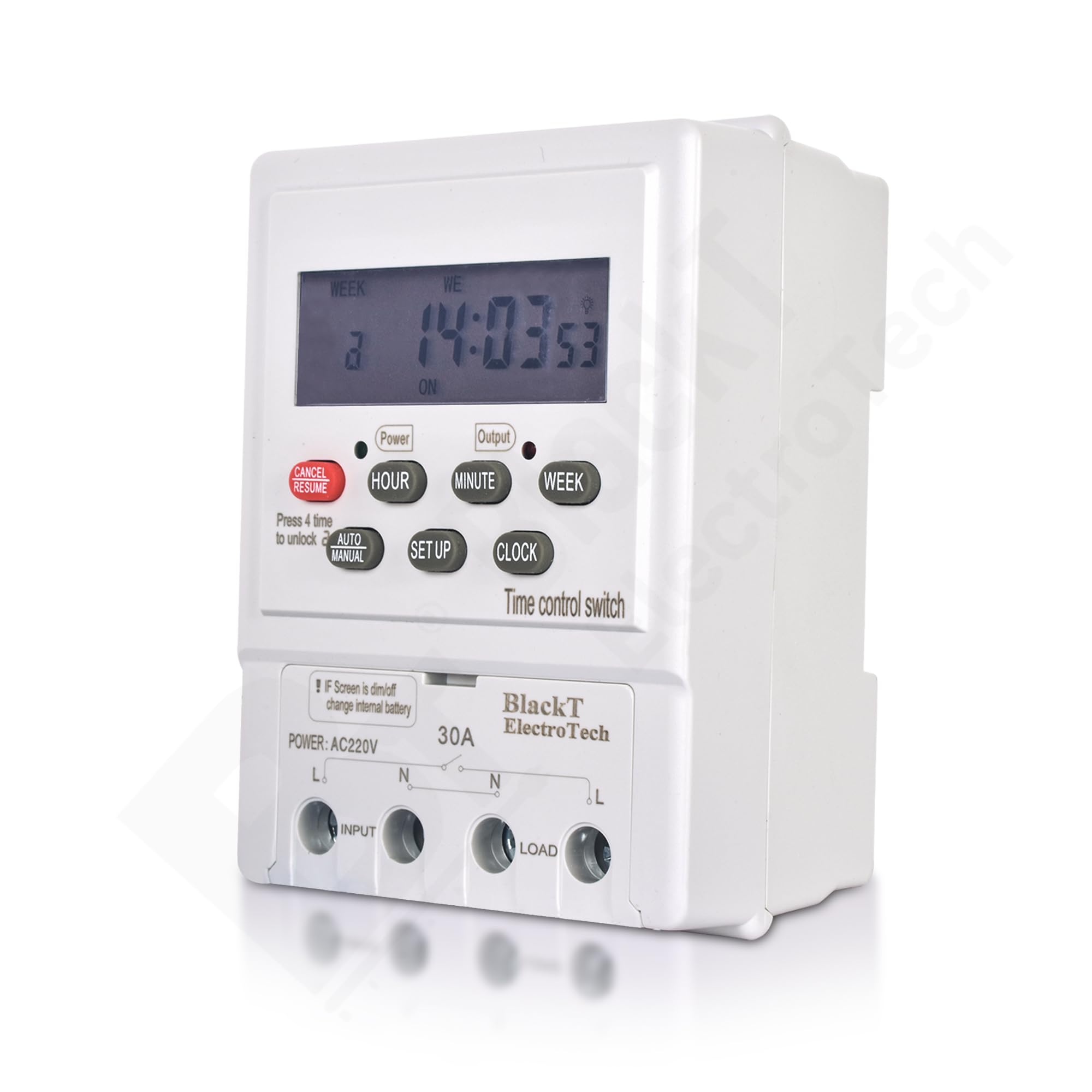 Blackt Electrotech BT41D6 230V 30Amps Digital Programmable Timer Switch | DIN Rail Mounted | 16 On/Off Programs | Daily/Weekly Cycle & Second Setting | Heavy Duty for Industrial & Home Use