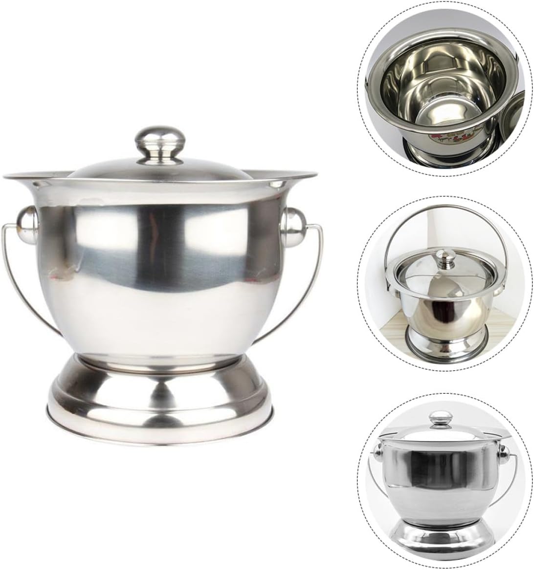 Veemoon Portable Urinal Bucket with Lid Stainless Steel Urine Pot Chamber Pot for Home Use Bedside Spittoon Suitable for Elderly Men Women