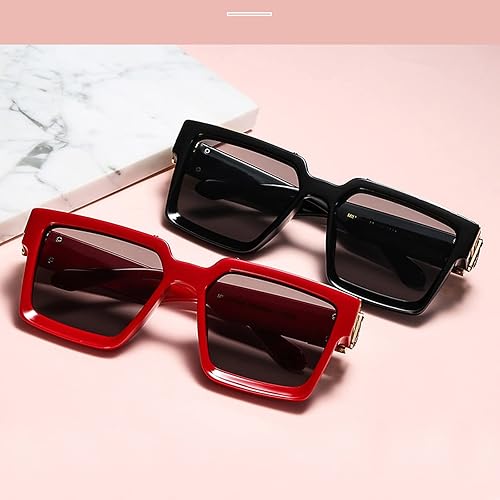 Miniatura 2 de SHEEN KELLY Gafas de sol rectangulares retro para mujeres y hombres, cuadrados, vintage, gruesos, graduales, lentes dorados de lujo