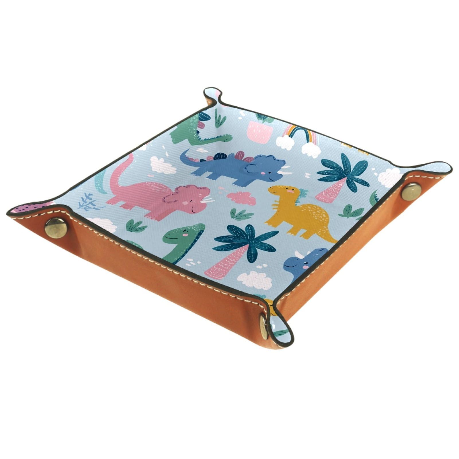 VAPOKF Cartoon Dinosaur Dice Trays Quadrilateral Dice Folding Tray Microfiber Leather Holder for Table Games RPG DND, 20.5 × 20.5 cm