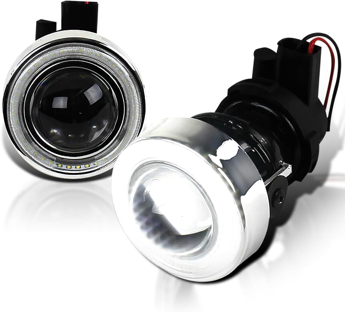 SPEC-D TUNING Universal 3" Round White LED Halo Angel Eyes Bumper Driving Projector Fog Lights Left + Right Pair