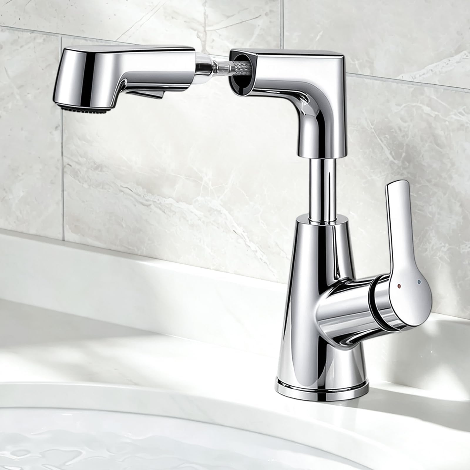 Wasserhahn Bad Höhenverstellbar 6cm Messing 360° Drehbar Chrom