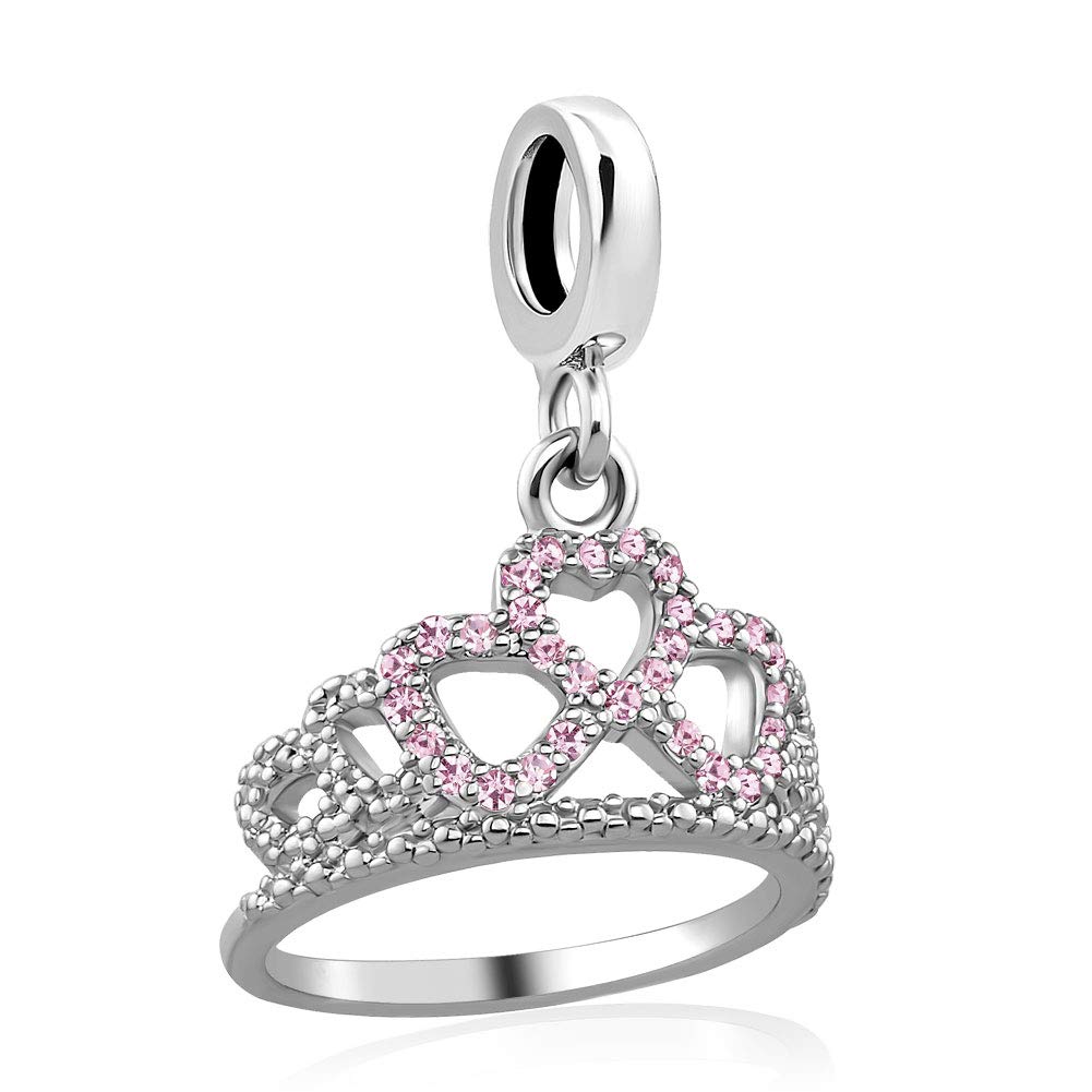 TCHYUNCrown Charms Heart Love Tiara Birthstone Charm Beads Compatible with Pandora Bracelets for Women Girls