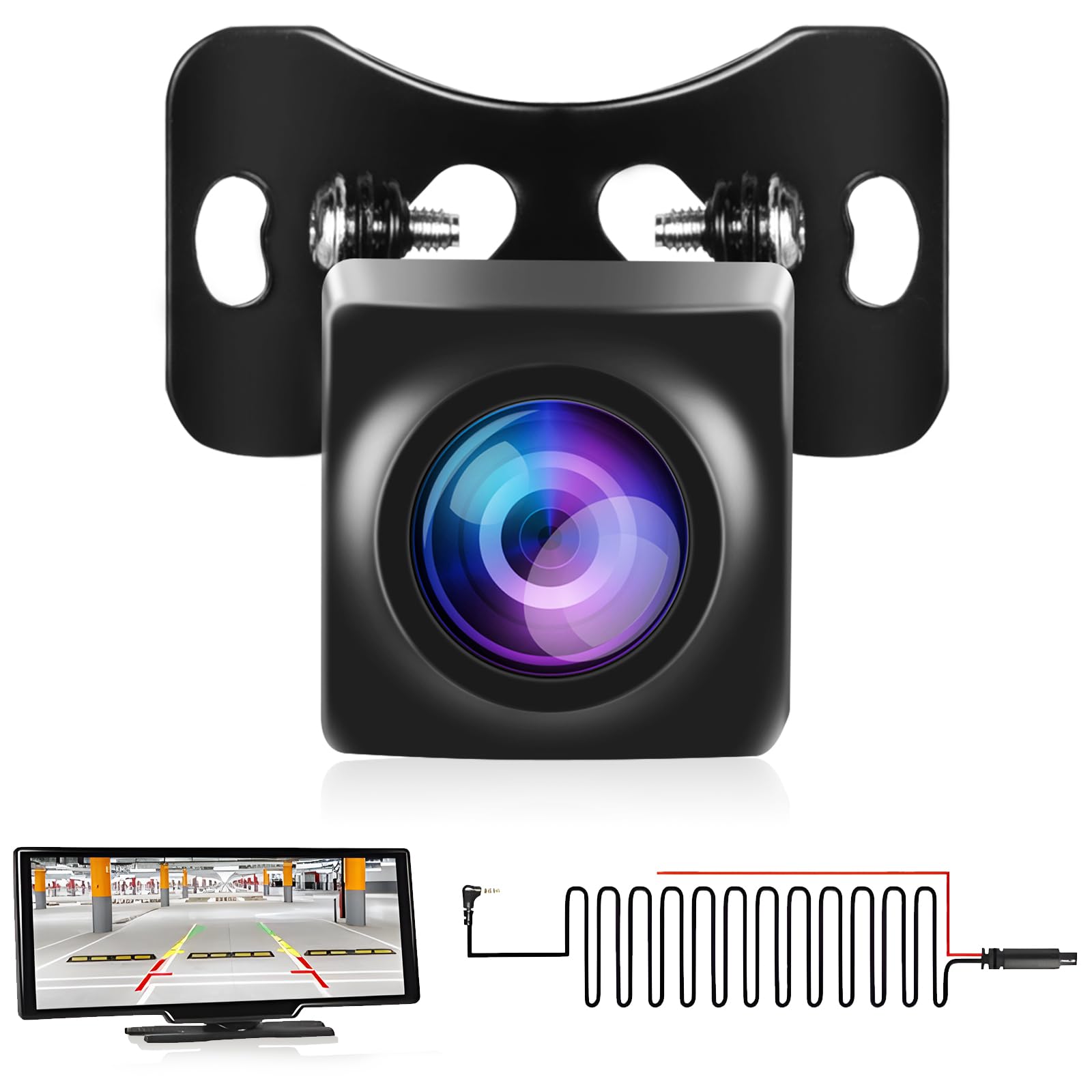 AHD Telecamera Posteriore per Autoradio Portatile, Telecamera Retromarcia Impermeabile IP69 per Visione Notturna per Schermo Carplay, Fotocamera a 4 pin per Autoradio,con Cavo di Prolunga da 15 m