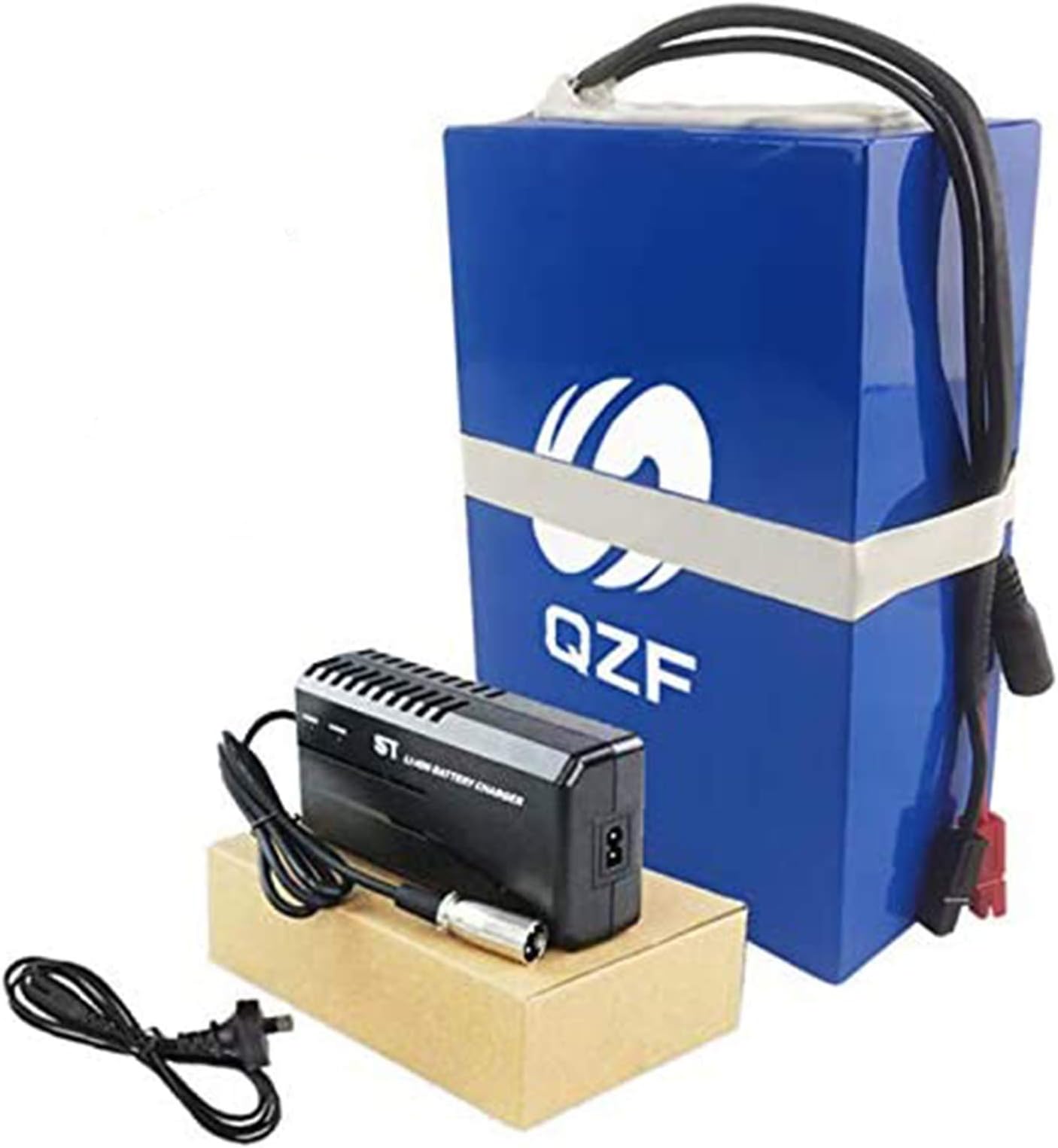 QZF 48V 20AH Ebike Battery, Waterproof PVC Lithium Battery Pack with Charger and 30A BMS Protection for 1000W 750W 500W Blie Motors