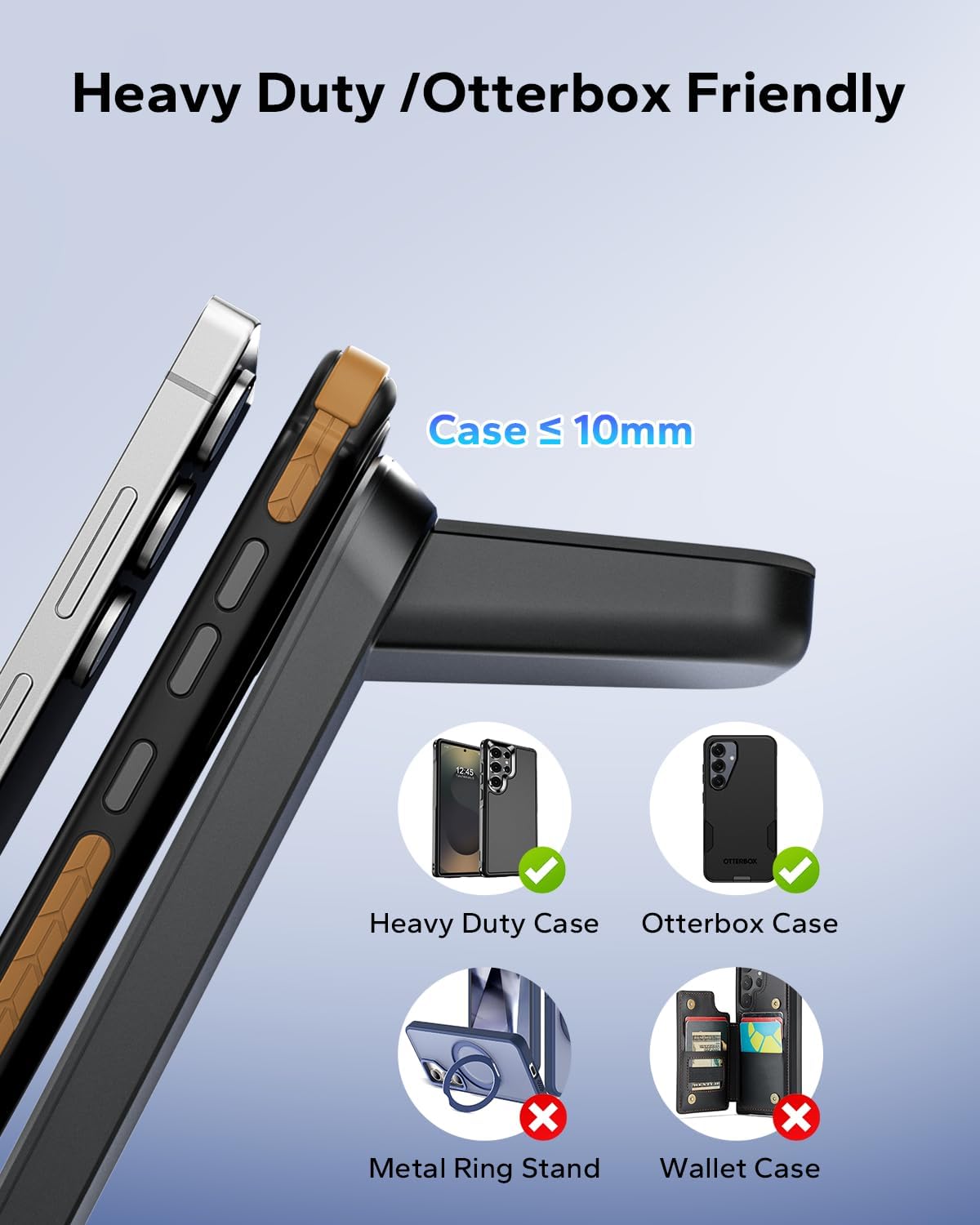 3 in 1 Charging Station for Samsung for Thick Cases of 10MM/Otterbox/Heavy Duty, Wireless Charger for Samsung Galaxy S25 Ultra/S24/Z Fold, Phone Charger Stand for Galaxy Watch and Buds(Black) - Image 2