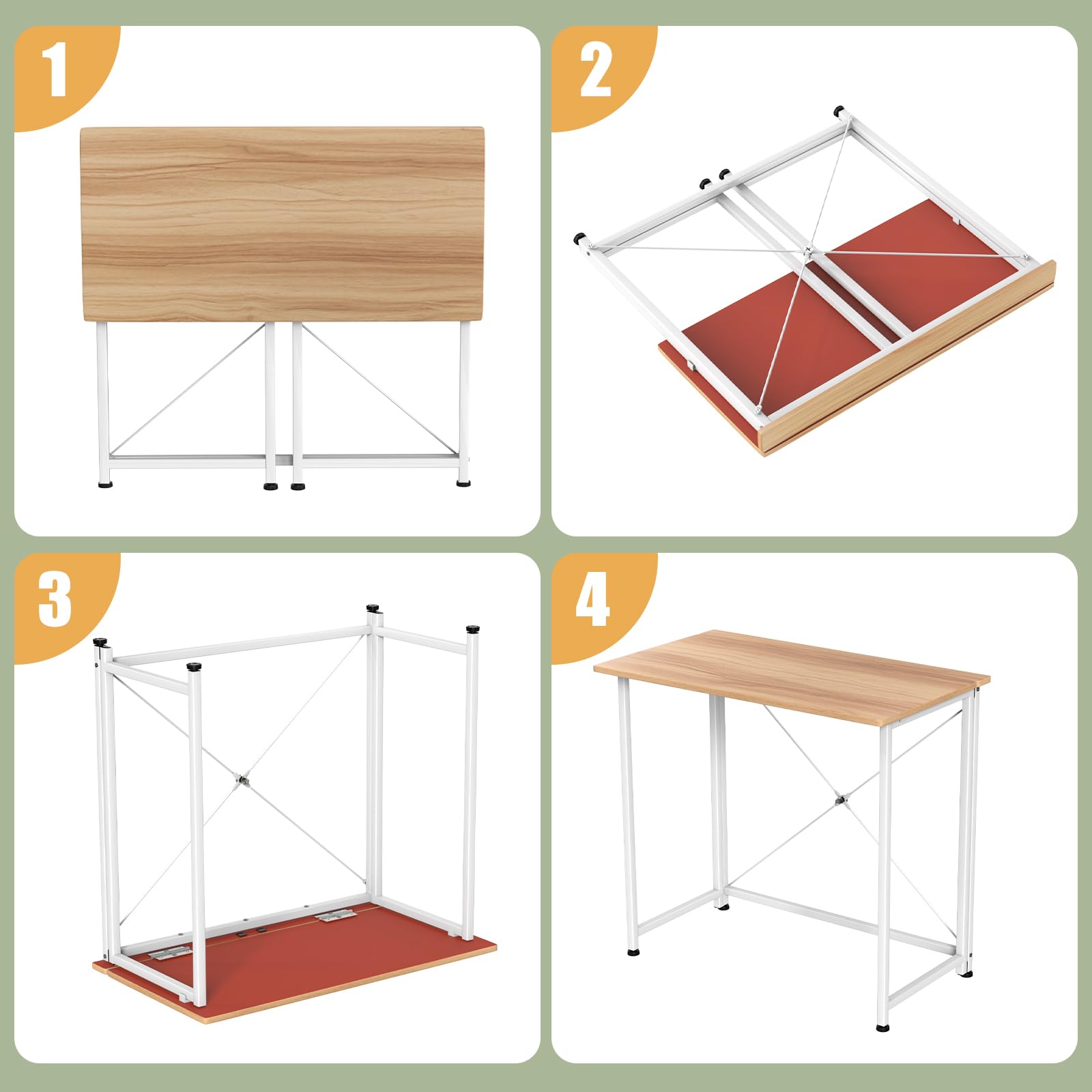 Scrivania Pieghevole Legno 80x40cm - Tavolo Salvaspazio Per PC, Ufficio E Camera - Foto 8