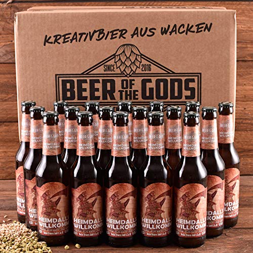 Wacken Brauerei Heimdalls Willkomm - Pack de cervezas caseras - 18 botellas de 0,33 l de bebida a base de cerveza e hidromiel - La cerveza de los dioses - Para vikingos y amantes de la cerveza