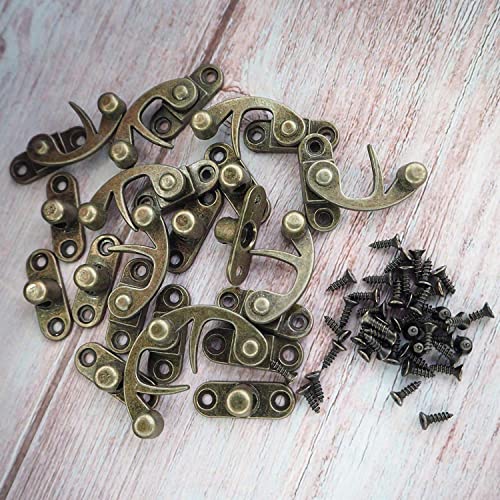 Youmeizer 10 Pieces Antique Vintage Lock Latch Hook Hasp Horn Lock with 40 Screws Jewelry Box Hardware Thickened Horn Lock Clasp Arm Latch Size 27 x 25 x 8mm (Bronze/Left Latch Hook Hasp) - Image 6