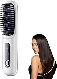 Cocoony Brosse Cheveux Bouclés et Brosse Chauffante 2026, 3 Réglages de Température & Écran LED, Brosse Coiffante Portable pour Cheveux Courts (Blanc et blanc)