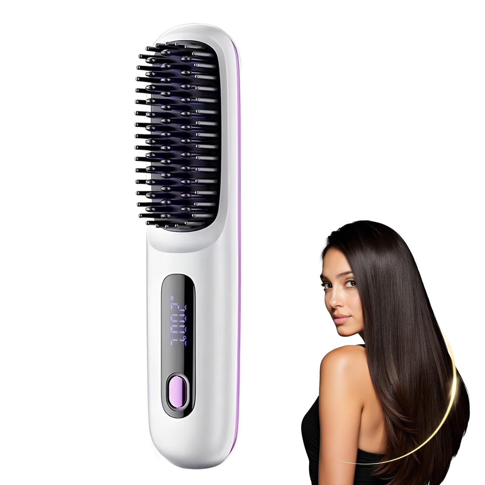 Cocoony Brosse Cheveux Bouclés et Brosse Chauffante 2026, 3 Réglages de Température & Écran LED, Brosse Coiffante Portable pour Cheveux Courts (Blanc et blanc) - 1