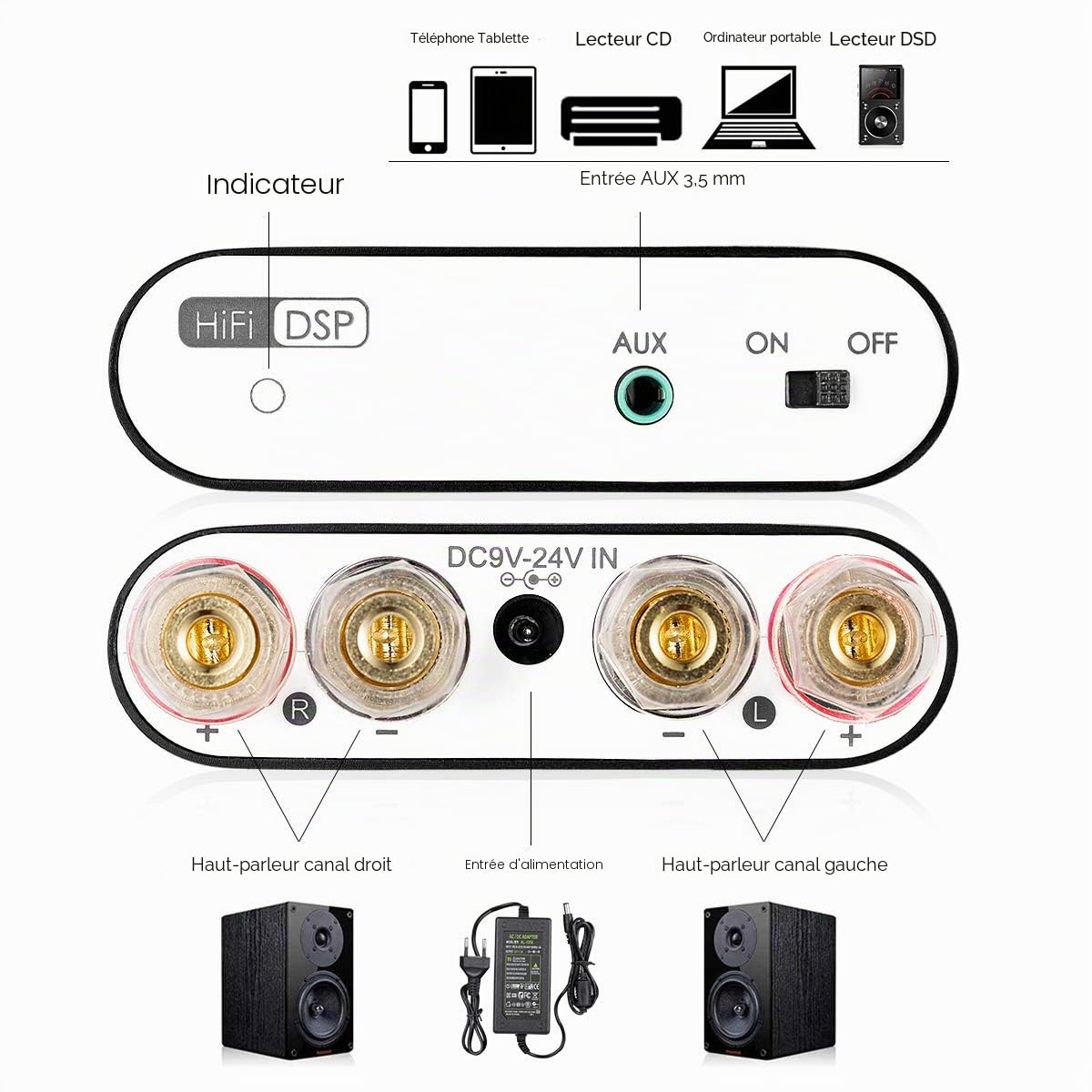 Mini-amplificateur numérique Nobsound NS-10G Pro Hi-Fi DSP - 100 W - Avec système bluetooth 5.0 - Audio stéréo à 2 canaux - Pour une utilisation à domicile